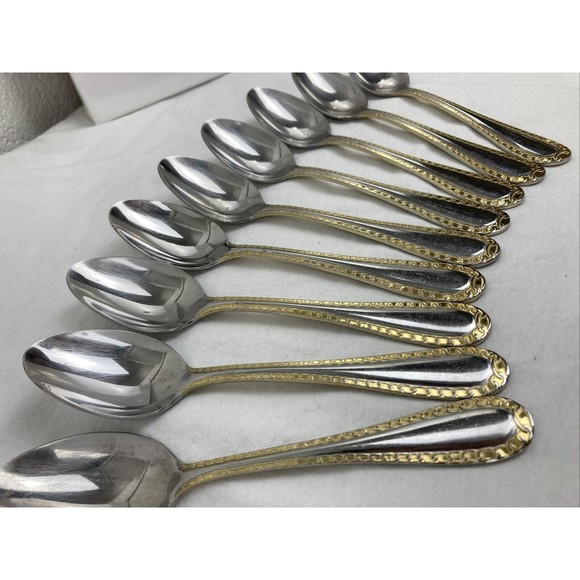 9 Retroneu GOLD ACCENT Chain 7” 18/8 Korea Stainless Dinner Spoon Great Quality - Picture 4 of 8